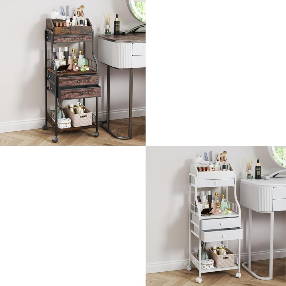 HapiRm 2 Pack Floor Makeup Organizer Storage - Skincare Make Up Organizers and Storage with Drawers, Vanity Organizer Cosmetics Display Cases Holder for Skin Care Nail Polish Perfume Makeup Brush