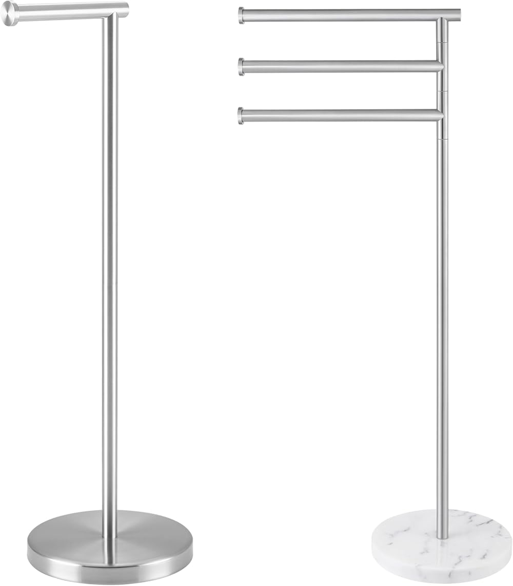KES Free Standing Toilet Paper Roll Holder with Weighted Base for Bathroom 3 Bath Towel Racks Floor, BPH283S66-2+BTH219-2-TEM