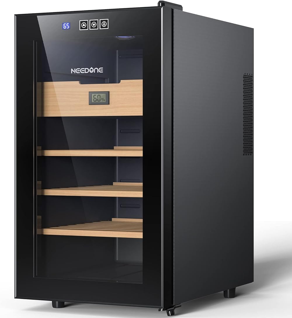NEEDONE 300 Count Cabinet with Heating and Cooling Electric Temperature Control System, Made with Spanish Cedar Wood Shelves & Drawer with Hygrometer, LED Lighting, Gift for Men