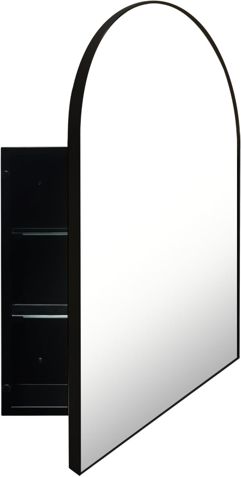 Arched Medicine Cabinet with Mirror,Surface Mounted farmhouse Black frame Bathroom Medicine cabinets with 20 ×30 inch Bathroom Vanity Mirror