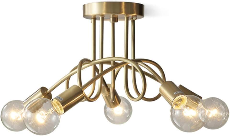 Nordic Style Copper Ceiling Lamp Chandelier Ceiling Lamp,E26/E27 Base Energy -Saving Ceiling Light Fixtures,Semi-Flush Mount Ceiling Light for Bedroom Living Room Dining Room Kitchen Island/