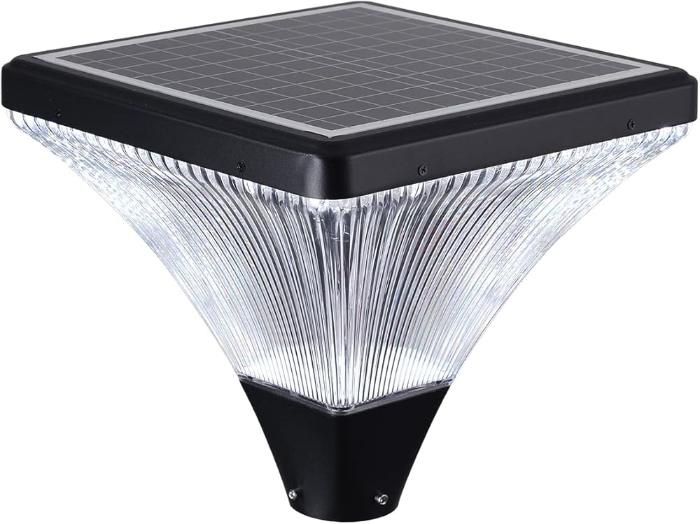 Solar Street Lamp Cap with Crystal Diamond Design, 6000K White Light, Single Crystal Silicon Solar Panel, Weather-Resistant, Remote Controlled, Energy-Efficient for Outdoor Illumination (Black)