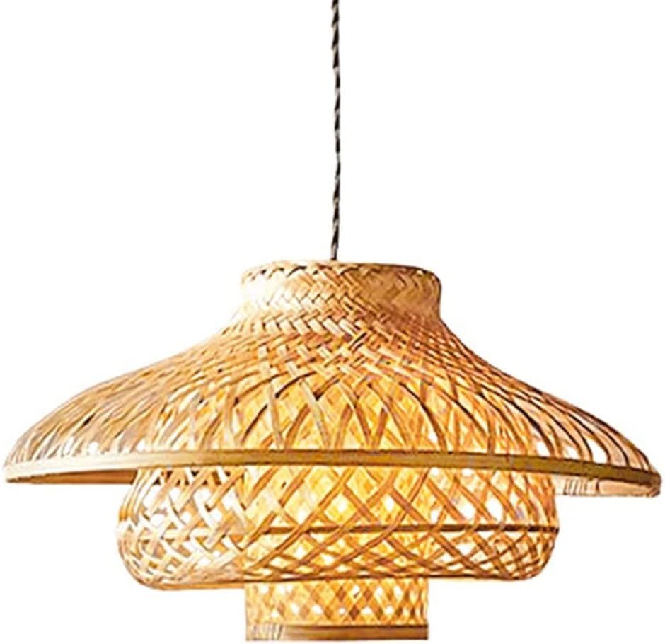 Japanese Bamboo Woven Pendant Light Chinese Hand Knitting Bamboo Light Fixture Minimalism Weaving Wicker Ceiling Hanging Light for Kitchen Island Sitting Room
