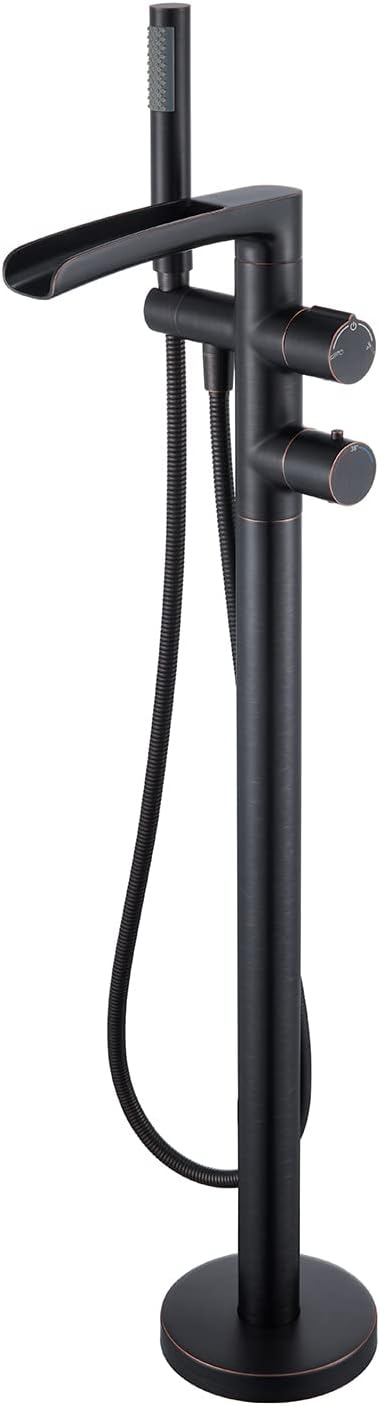 Thermostatic Freestanding Bathtub Faucet Waterfall Tub Filler Oil Rubbed Bronze Floor Mount with Rough in Valve Brass Bathroom Faucets with Hand Shower