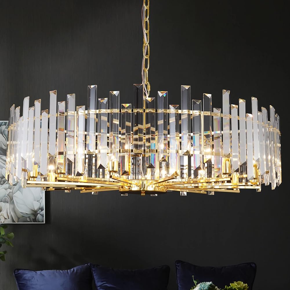 Gold Chandeliers Crystal Chandelier Lighting Modern Pendant Ceiling Light Fixture Contemporary Island Chandeliers for Living Room Dining Room Dimmable D39.37