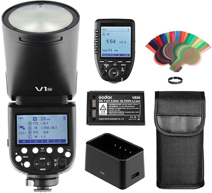 Godox V1-N Flash with XPro-n Wireless Flash Trigger for Nikon, TTL Li-ion Round Head Camera Flash Speedlite for Nikon Z5 Z6 Z8 Z50 D800 D3500 D5600 D7500 D850