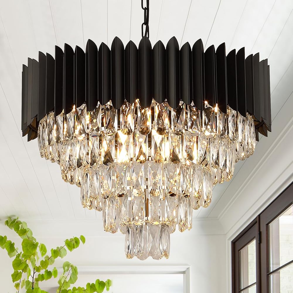 Black Crystal Chandeliers Modern Round Chandeliers 24