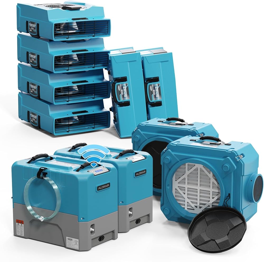 ALORAIR 2 x WiFi Commercial Dehumidifier, 6 x Air Movers and 2x Air Scrubber Combo Package Deals, Water Damage Restoration Equipment, Blue
