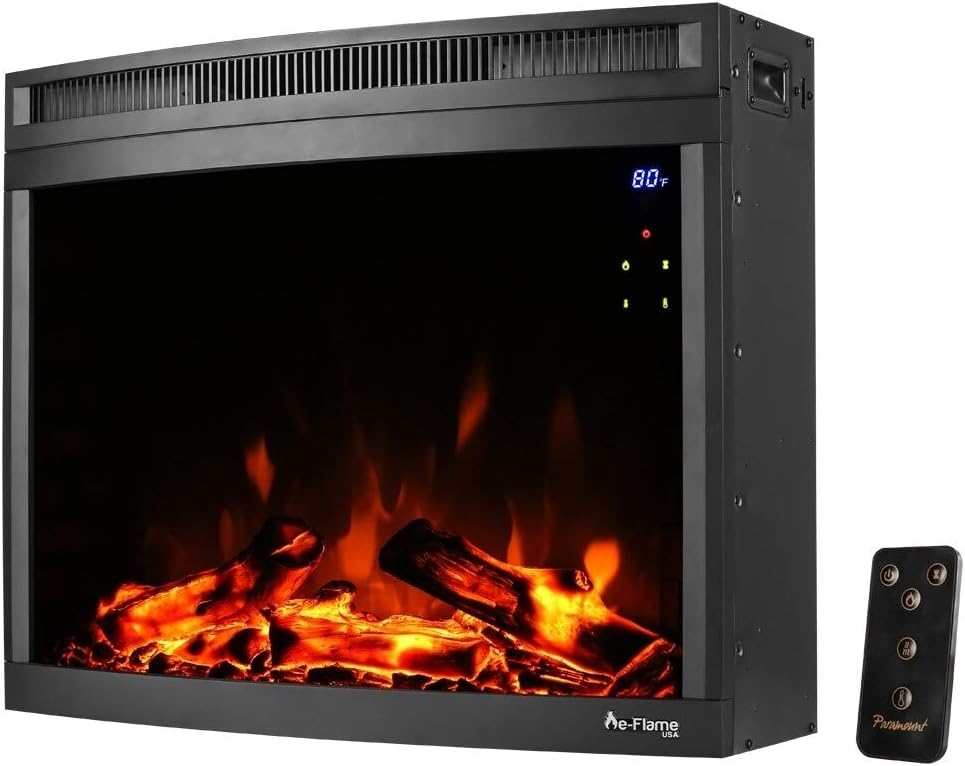 Edmonton 28-inch Curved LED Electric Fireplace Stove Insert with Remote - 3-D Log and Fire Effect
