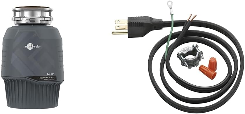 InSinkErator EVOLUTION 0.75HP 3/4 HP, Advanced Series EZ Connect Continuous Feed Food Waste Garbage Disposal, Gray & Garbage Disposal Power Cord Kit, CRD-00