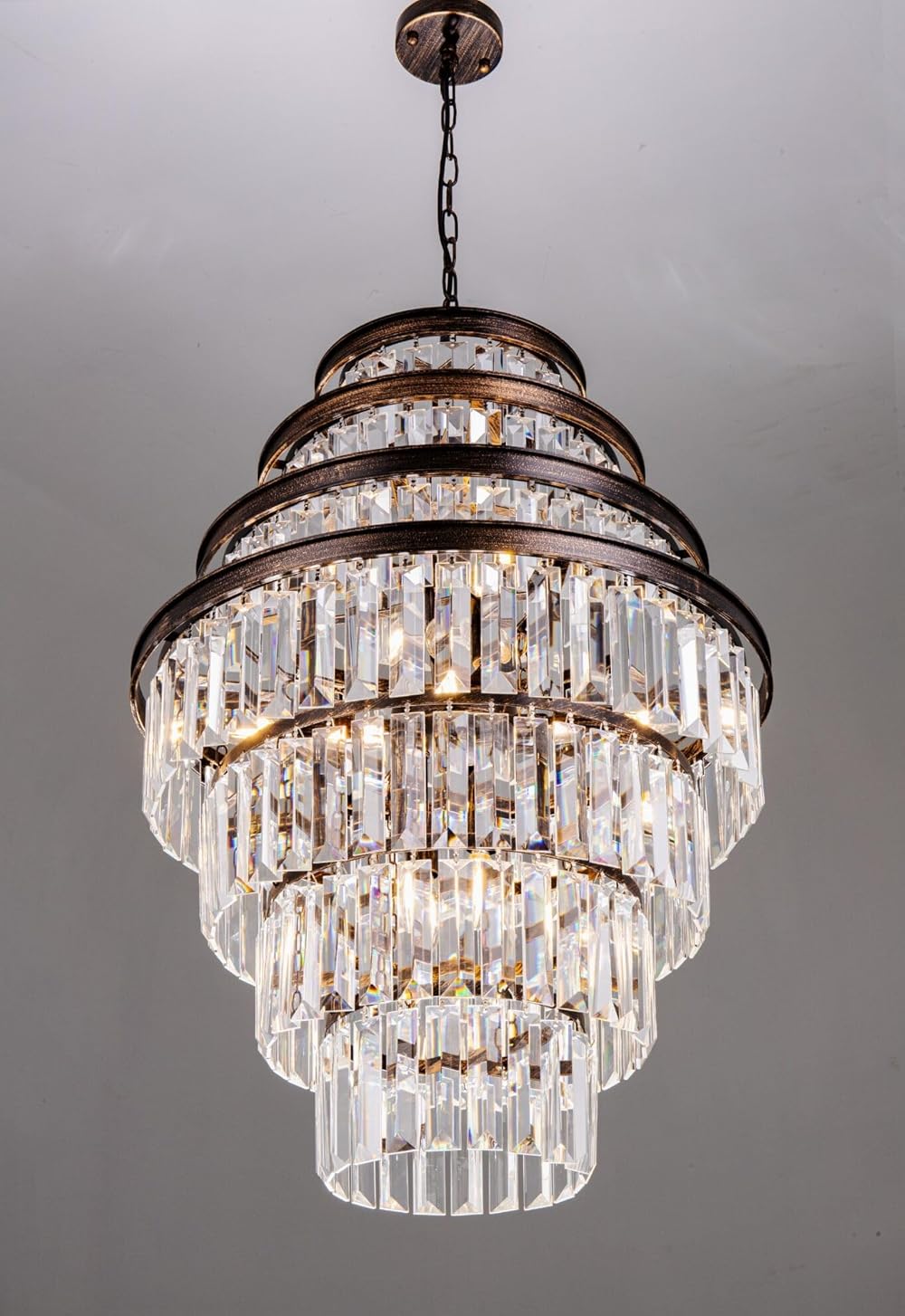 Antique Gold Crystal Chandelier, 7-tier Large Vintage Luxury Crystal Chandelier, Bronze Crystal Pendant Light for Living Room, Dining Table, Foyer, drawing room, Hallway, Entryway, Restaurant