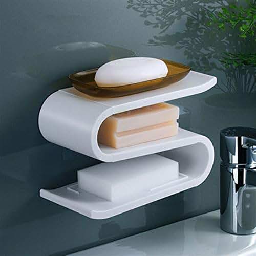 Soap Box Soap Box Creative Soap Box Wall Hanging Bathroom Perforation-Free Household Tray Soap Box Shelf S Type Soap Dish (Color : White) (White)
