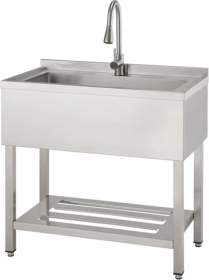 TRINITY Stainless Steel Freestanding Single Bowl Utility Sink for Garage, Laundry Room, and Commercial Use, Includes Pull-Out Faucet, NSF Certified, 36