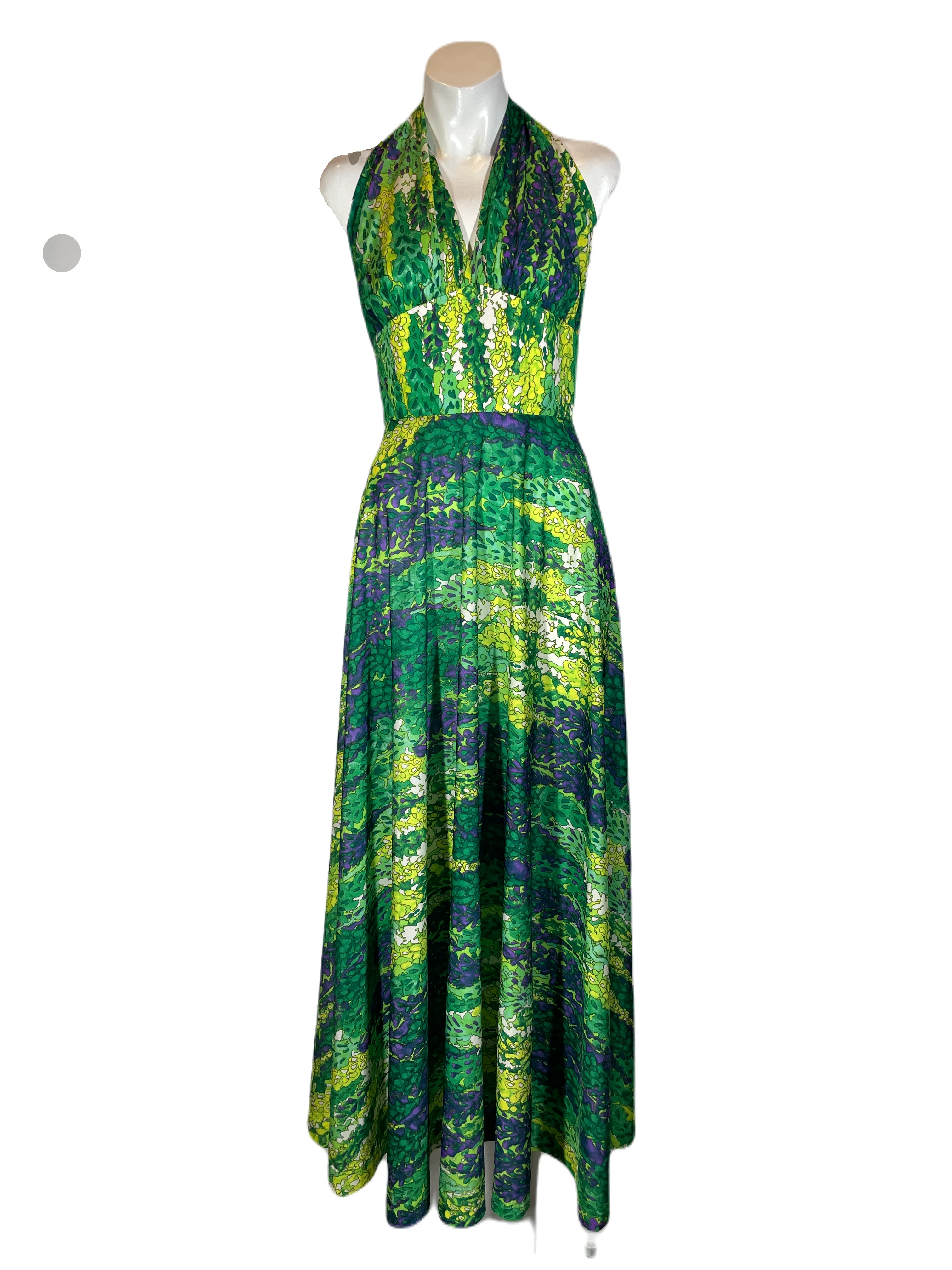 1970's Green Psychedelic Halter Dress Size S
