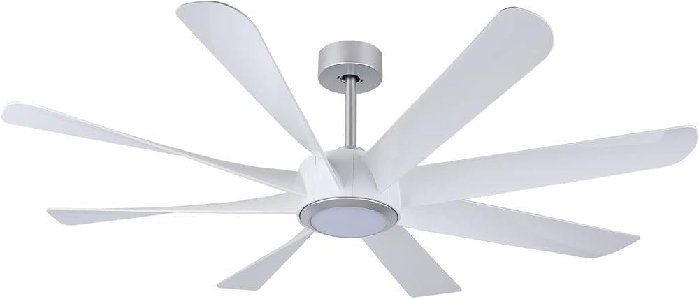 60 Inch Smart Ceiling Fan with Light Remote Control, 6 Speed Quiet DC Motor Large Modern Silver White Ceiling Fan for Living Room