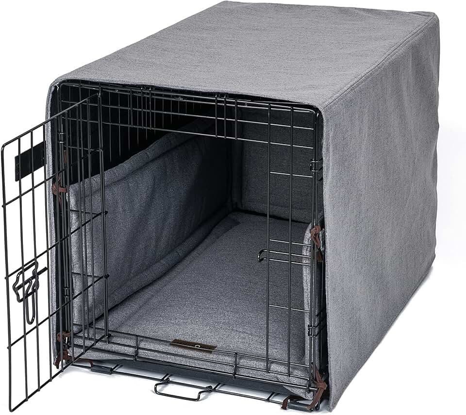 Jax & Bones Dog Crate Cover & Dog Crate Pad Set - Includes Crate Bed, Kennel Cover, & Soft Liner That Acts Like a Bumper - Large Lark Graphite - Made in USA