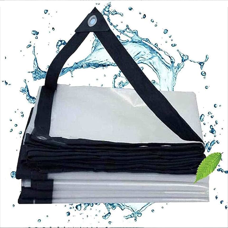 Tarpaulin Cover Waterproof 12x15m/39x49ft, Transparent Tarpaulin Heavy Duty, Clear Tarp Waterproof, Reinforced Corners with Grommets, Reinforced Edges, Dustproof Rainproof, Multipu