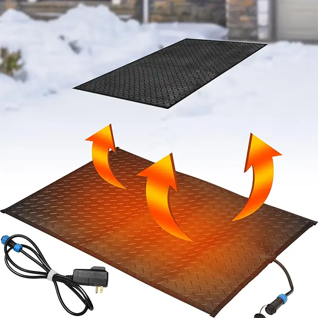 Snow Melting Mats Walkways Heated Outdoor Mats Sidewalk No Slip Heating Mat Melts up to 2 Inches of Snow Per Hour Snow and Ice Melt Products for Winter Snow Removal, Black (30'' x 60'')