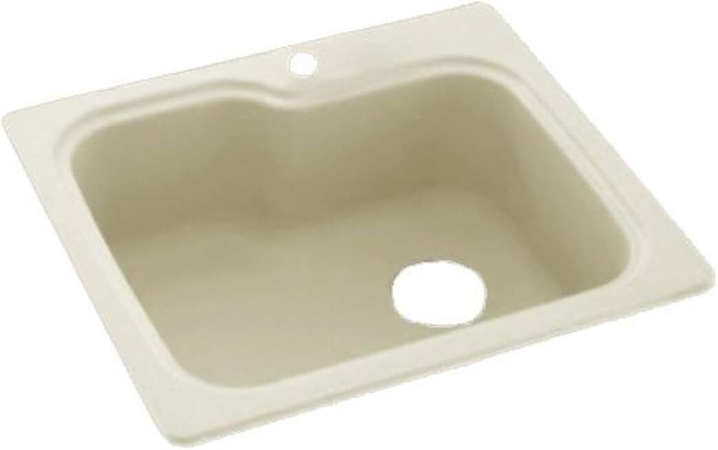 Swanstone KS02522SB.037 Solid Surface 1-Hole Dual Mount Single-Bowl Kitchen Sink, 25-in L X 22-in H X 9-in H, Bone