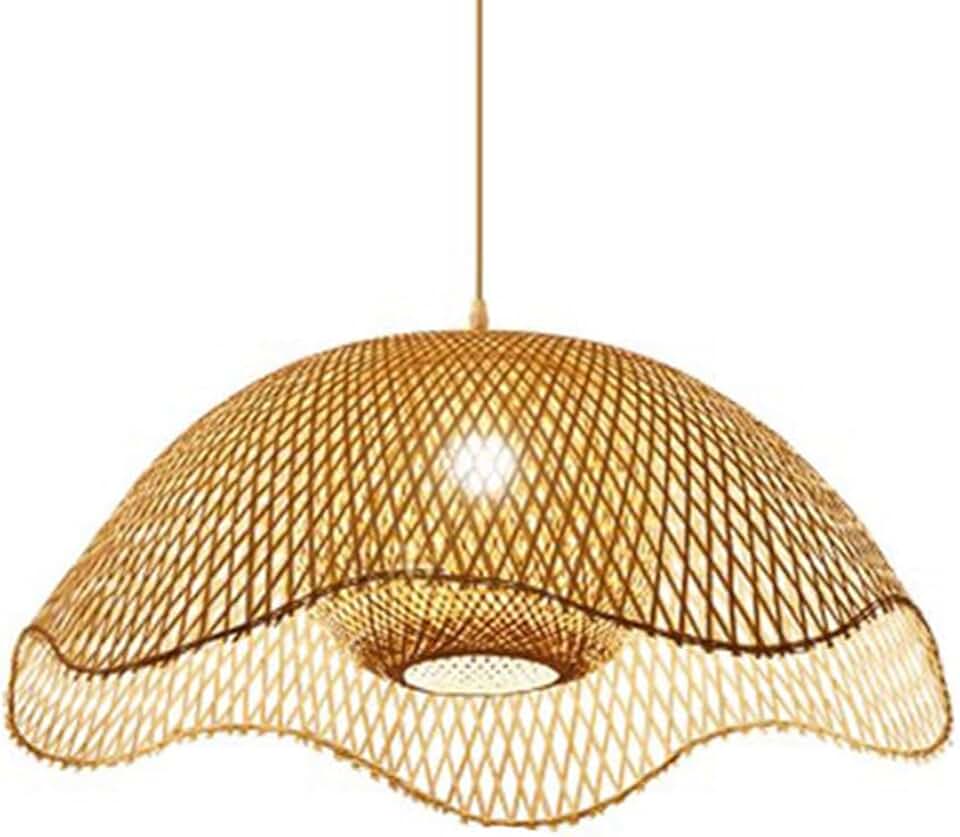 Retro Bamboo Basket Chandelier Handwoven Lamp Shade Farmhouse Boho Wicker Bamboo Cage Lamps Home Entryway Light Fixtures Hanging Lighting for Farmhouse, Dining Room, Bedroom/60Cm