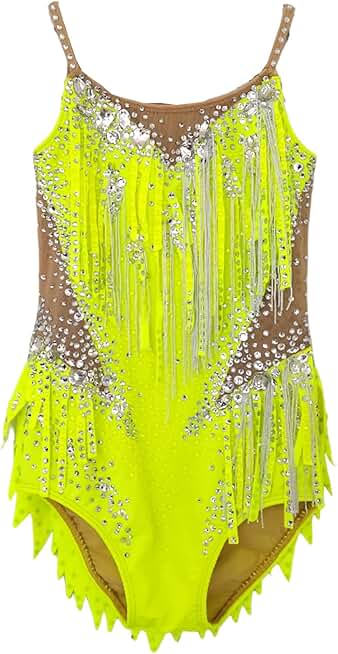 LIUHUO Rhythmic Gymnastics Leotards Fashionable Comfortable Mesh Green Tassels Stylish