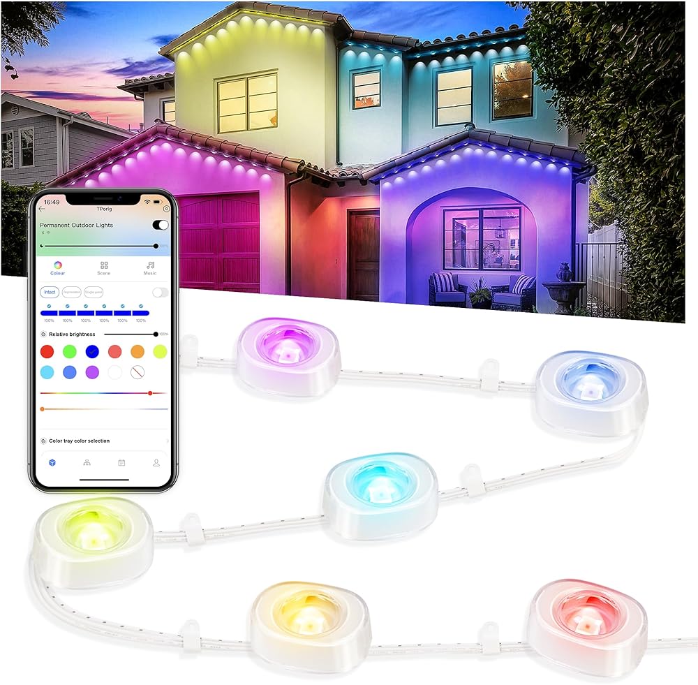 Permanent Outdoor Lights 100ft, Smart RGBIC Eaves Lights with 72 Scene Modes, IP67 Outdoor Lighting for Holiday Decorations, Party, Work with Alexa, Google Assistant