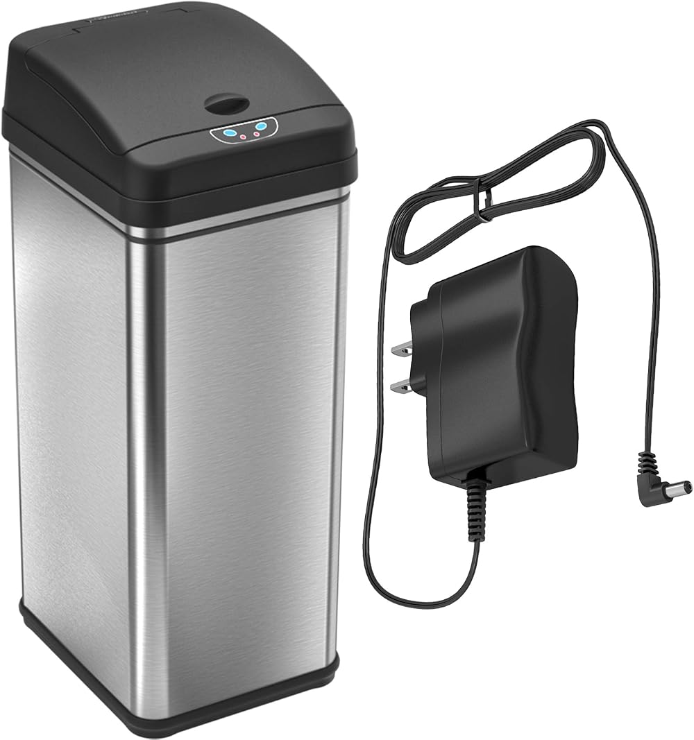 iTouchless 13 Gallon Sensor Trash Can with AC Adapter, Battery-Free Stainless Steel Automatic Bin with Odor Filter, Great for Kitchen and Office