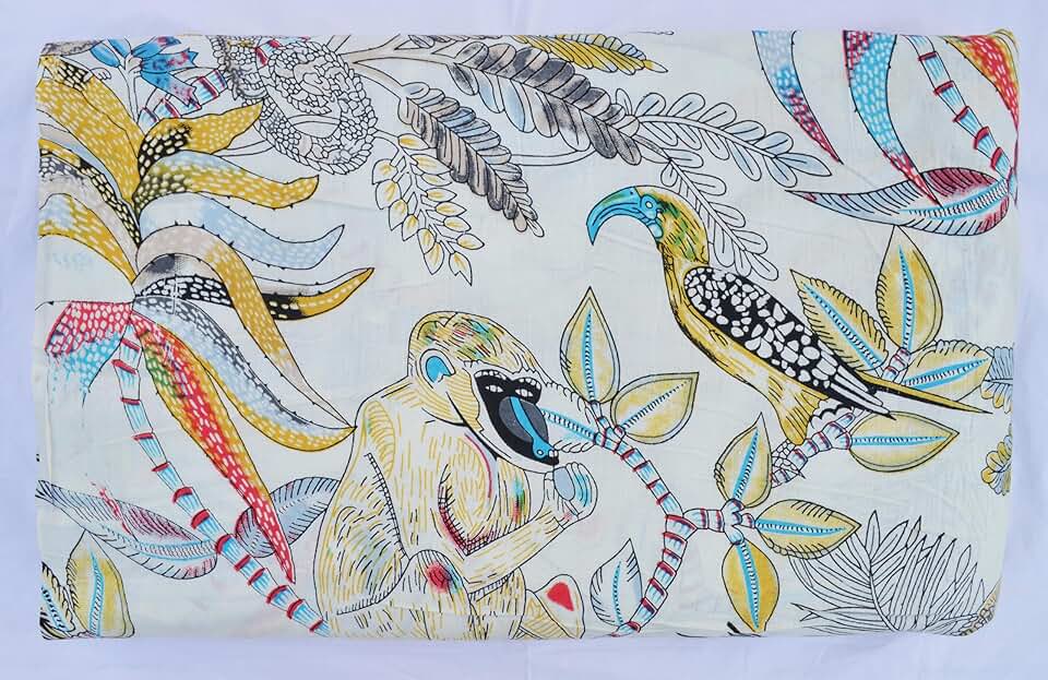 Scrren Print Dressmaking by The Yard Fabric 100% Cotton Floral Print Fabric for Sewing Crafting Ethnic Running Natural Dye Sanganeri Indian Fabric by The Yard 522 (50 Yard pre Cut)