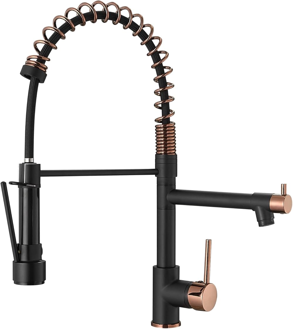 Black Kitchen Faucet,Matte Black Kitchen Faucet with Pull Down Sprayer AIMADI Commercial Single Handle Single Hole Rose Gold Kitchen Sink Faucets