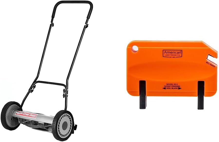 Great States 18-Inch 5-Blade Push Reel Lawn Mower + American Lawn Mower SK-2 Reel Mower Sharpener