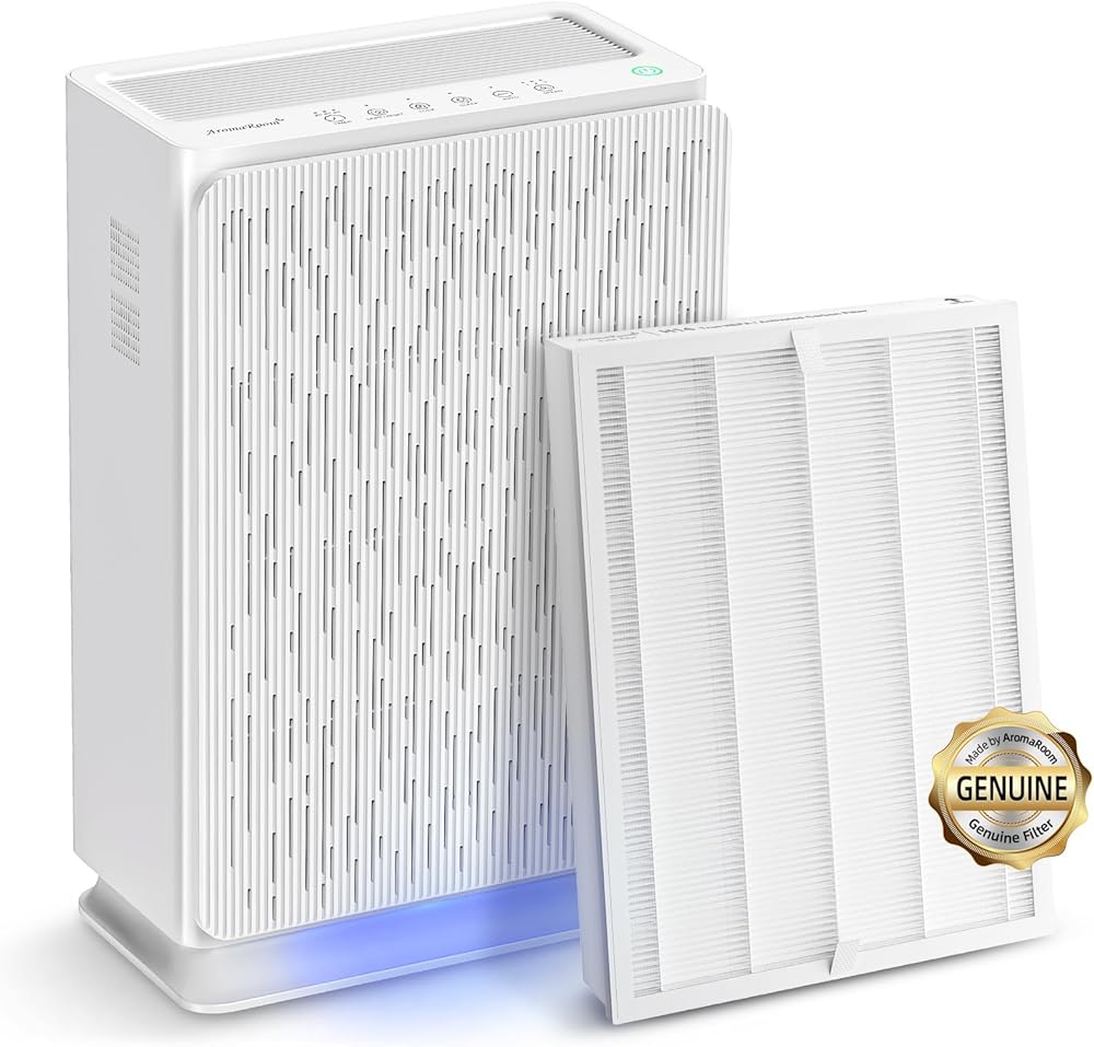 AromaRoom E400 Air Purifier with Replacement Filter, True HEPA H14 Air Purifier for Large Room, 3-Stage Filtration System, Air Purifiers with Air Quality Sensor, White
