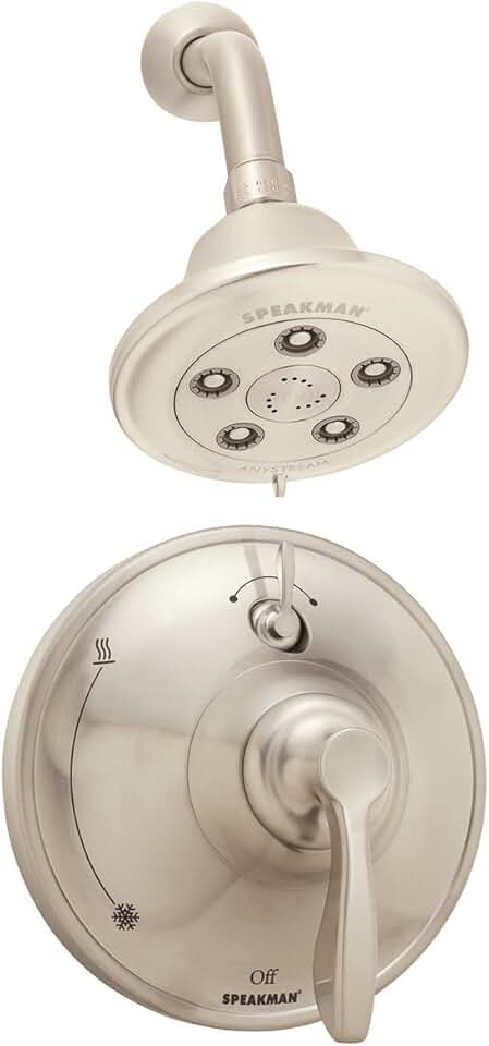 Speakman SM-10410-P-BN Chelsea Shower Head with Pressure Balance Diverter Valve Shower Combo, Brushed Nickel