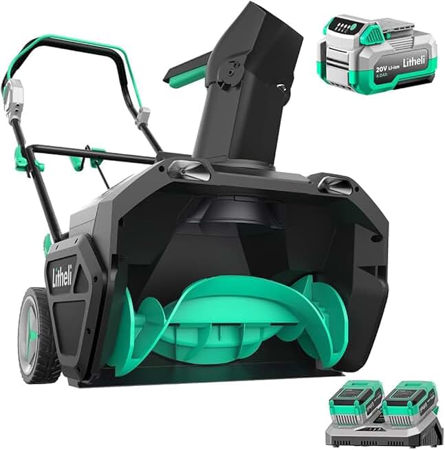 Litheli 2x20V Cordless Snow Blower with 2X4.0Ah Batteries & 20V 4.0Ah Battery