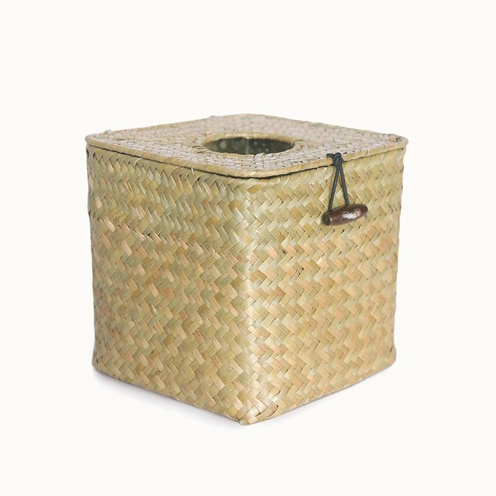 Handmade Woven Tissue Box Car Mounted Tissue Box Extractable Tissue Cover Paper Box(C)