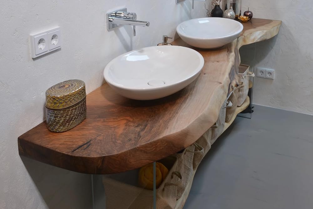 Customized Modern Acacia Wood Bathroom Vanity Top Solid Wood Wooden Counter Top Live Edge Rustic Basin Slab Natural Wood Slab Handmade Counter Top (32 x 16 Inches)