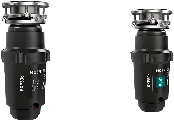 Moen GXP33C Lite Series PRO 1/3 HP Continuous Feed Garbage Disposal, Power Cord Included, Black & GXP50C Prep Series PRO 1/2 HP Continuous Feed Garbage Disposal, Power Cord Included