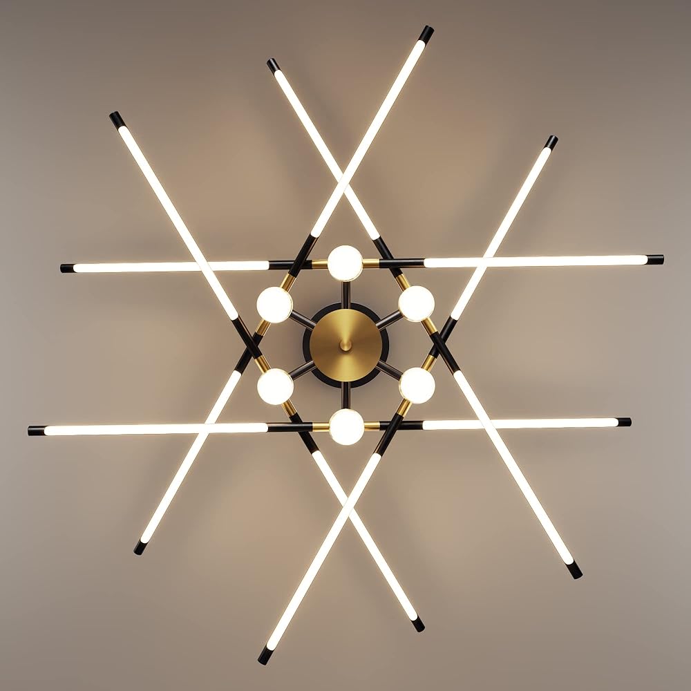 Modern LED Ceiling Light Fixtures Dimmable Semi Flush Mount Ceiling Light Black and Gold 12 Light Fixtures Ceiling Mount Contemporary Ceiling Lamp for Living Room Bedroom Dinning Room Kitchen