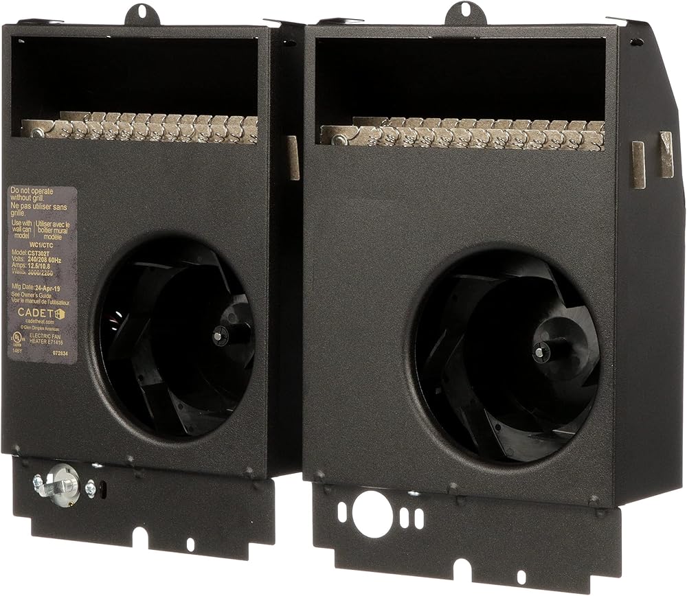 Cadet Com-Pak Twin Electric Wall Heater Assembly Only with Thermostat (Model: CST302T, Part: 67531), 10236/7677 BTU, 240/208 Volt, 3000/2250 Watt