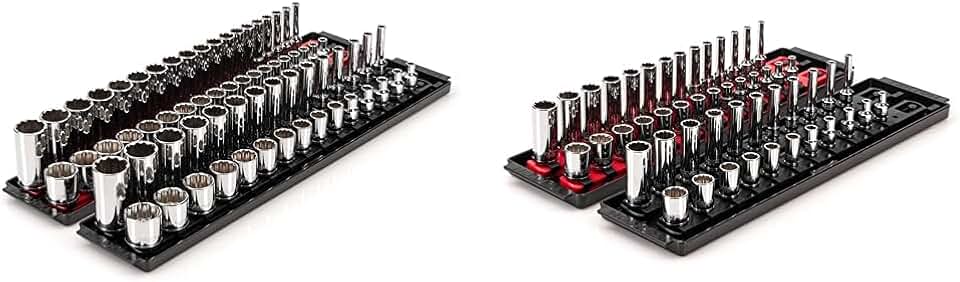 TEKTON 68-Piece 3/8-Inch and 50-Piece 1/4-Inch 12-Point Socket Sets with Rails