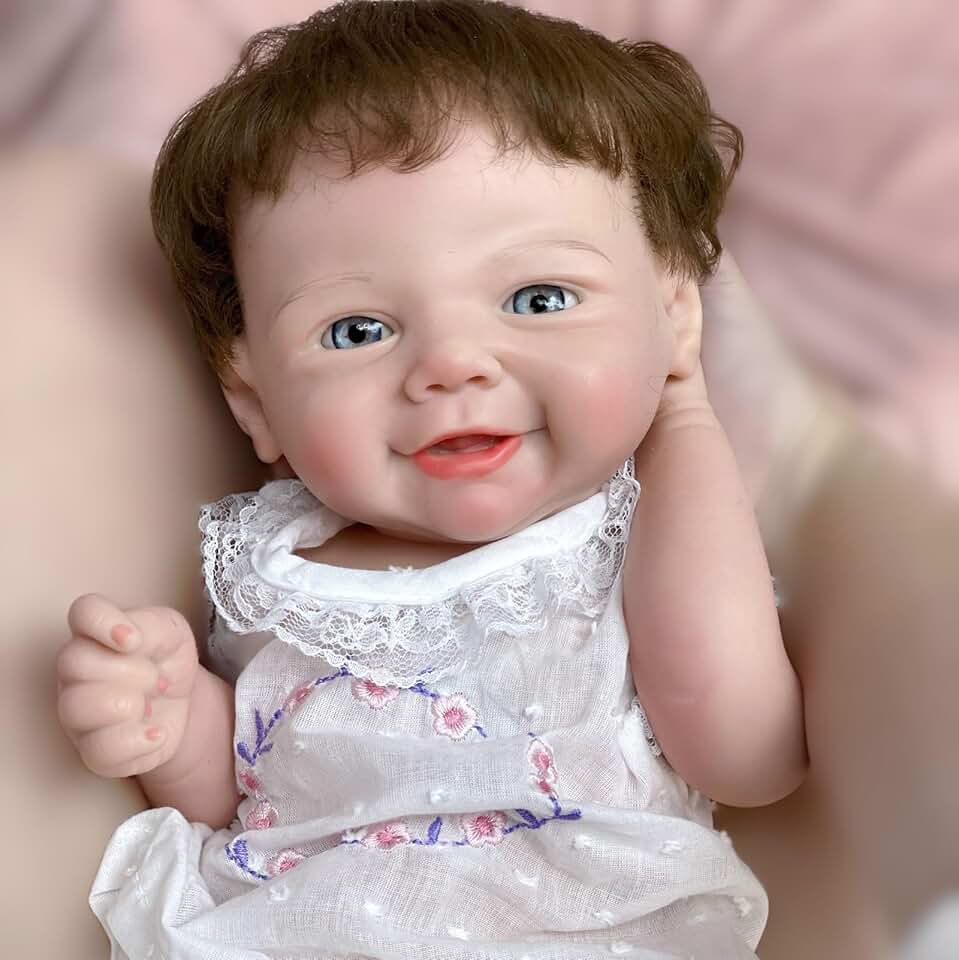 18 inch Flexible Full Solid Silicone Reborn Doll with Rooted Hair Girl Lifelike Baby Doll That Look Real Newborn Babies Handmade Toy for Toddler