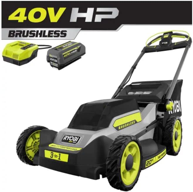 RYOBI ONE 40V HP Brushless 20 in. Cordless Battery Walk Behind Push Mower with 6.0 Ah Battery and Charger, Gray, RY401170VNM