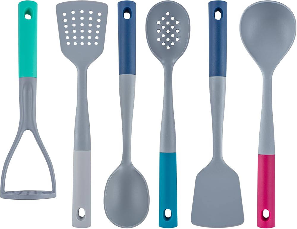Met Lux Silicone Utensil Sets, 10 Nylon Head Cooking Utensil Sets - 6 Pieces Per Set, High-Heat Tolerance, Gray And Assorted Nylon Kitchen Utensils, For No-Stick Cookware - Restaurantware