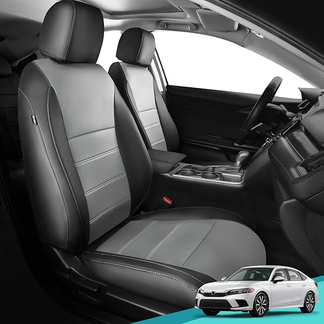 Seat Covers for Honda Civic Sedan 4DR Sedan EX 2022 2023 2024, Black Grey Leather Car Seats Cover Full Set for car