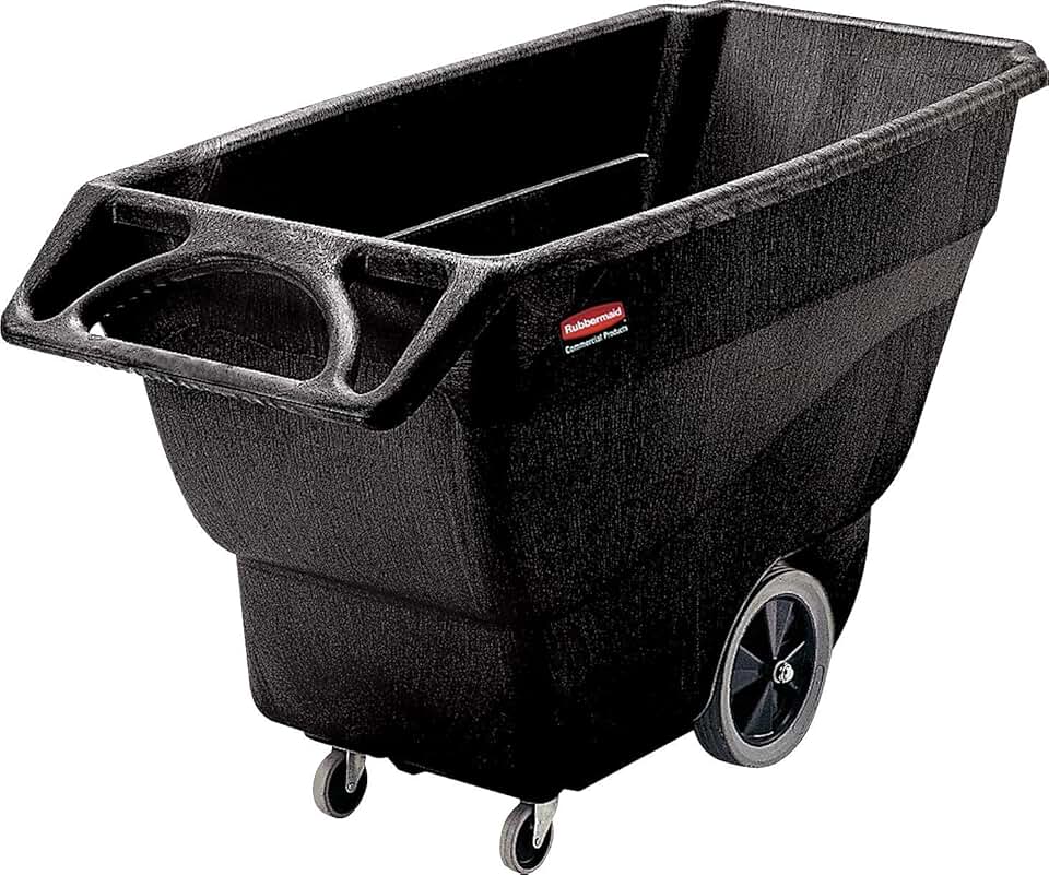 Rubbermaid Commercial Products Tilt Dump Truck, 600 lbs 3/4 Cubic Yard Heavy Load Capacity with Wheels, Trash Recycling Cart, Black