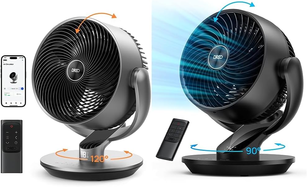 Dreo Smart Fans for Bedroom, 11 Inch, 25dB Quiet DC Room Fan with Remote, 120°+90° Oscillating Fan & Table Fans for Home Bedroom, 9 Inch Quiet Oscillating Floor Fan with Remote, Air Circulator Fan