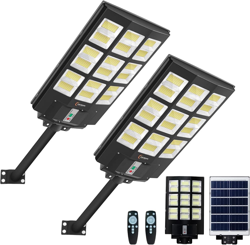 1000W Solar Street Lights Outdoor Motion Sensor, Dusk to Dawn Solar Flood Lights Super Bright 7000K Security Lights IP66 Waterproof Solar Powered for Parking Lot, Street, Yard(2 Pack)