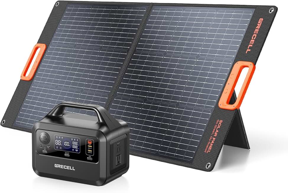 Portable Power Station 300W with 100W 20V Portable Solar Panel Backup LiFePO4 Battery 20V Foldable Solar Cell Solar Charger for Home Outage RV/Van Road Trip Camping