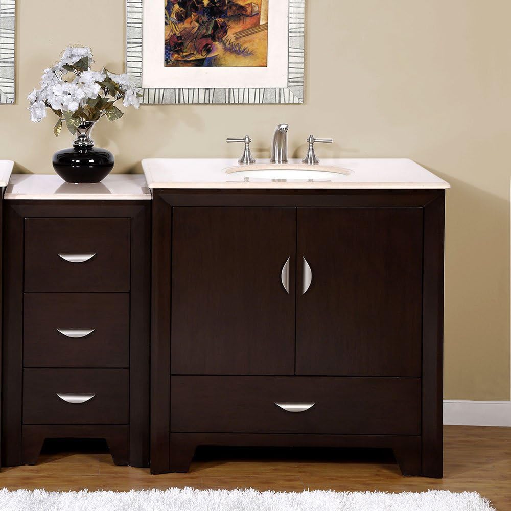 Silkroad Exclusive HYP-0910-CM-UWC-54 Countertop Marble Stone Single Modular Sink Bathroom Vanity, 53.5