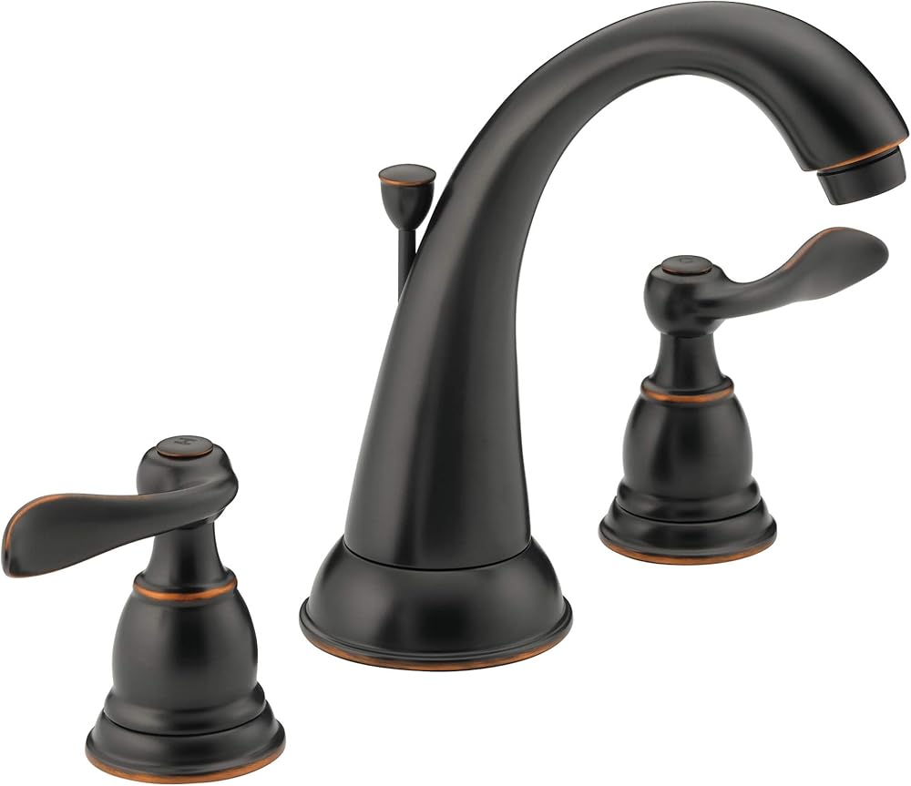 Delta Faucet Windemere Widespread Bathroom Faucet, Oil Rubbed Bronze Bathroom Sink Faucet, 3 Hole Bathroom Faucet, Metal Drain Assembly, Oil Rubbed Bronze B3596LF-OB