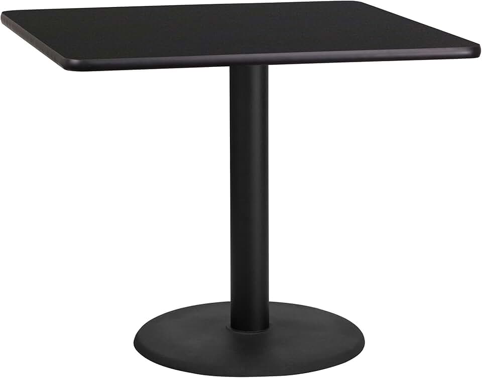 Flash Furniture Stiles 36'' Square Black Laminate Table Top with 24'' Round Table Height Base
